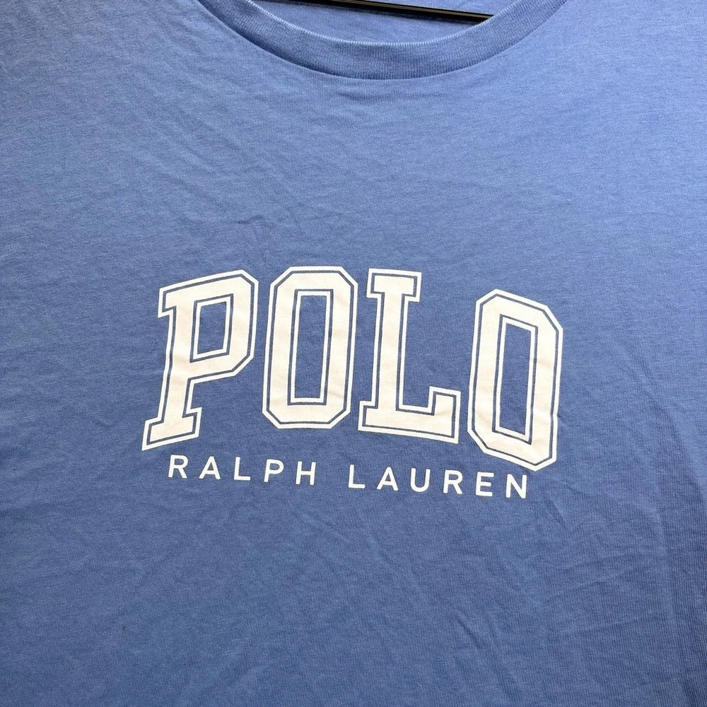 Polo Ralph Lauren Blue L Logo Spell Out Graphic T Shirt Cotton